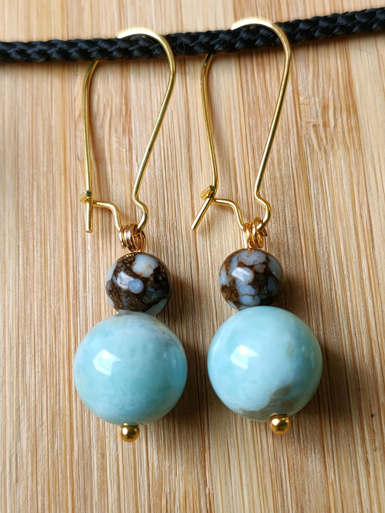 A pair of Larimar and brown opal earrings – photo 3
